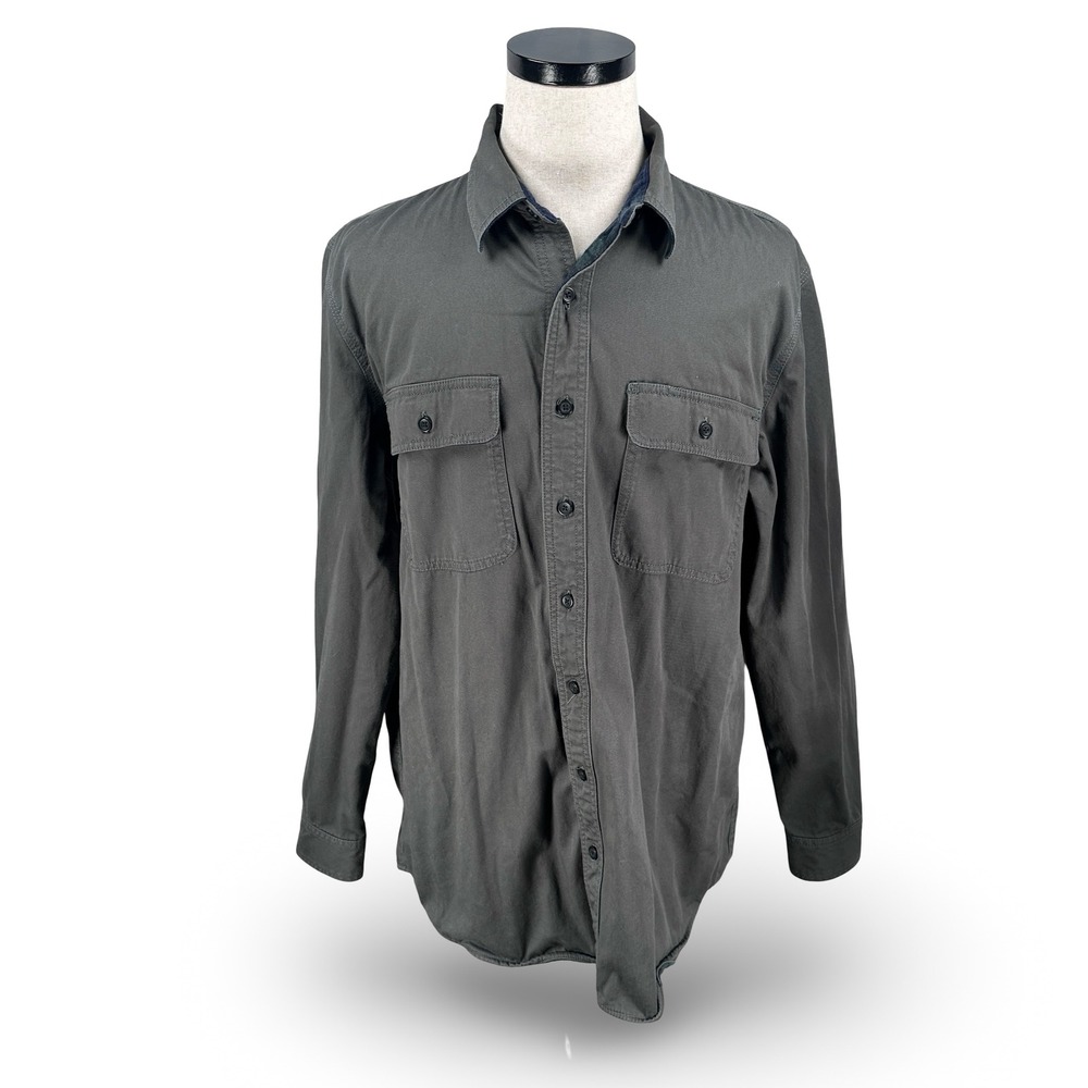 LL Bean Mens Large Tall Gray Flannel Lined Work Shirt Traditional Fit Cotton